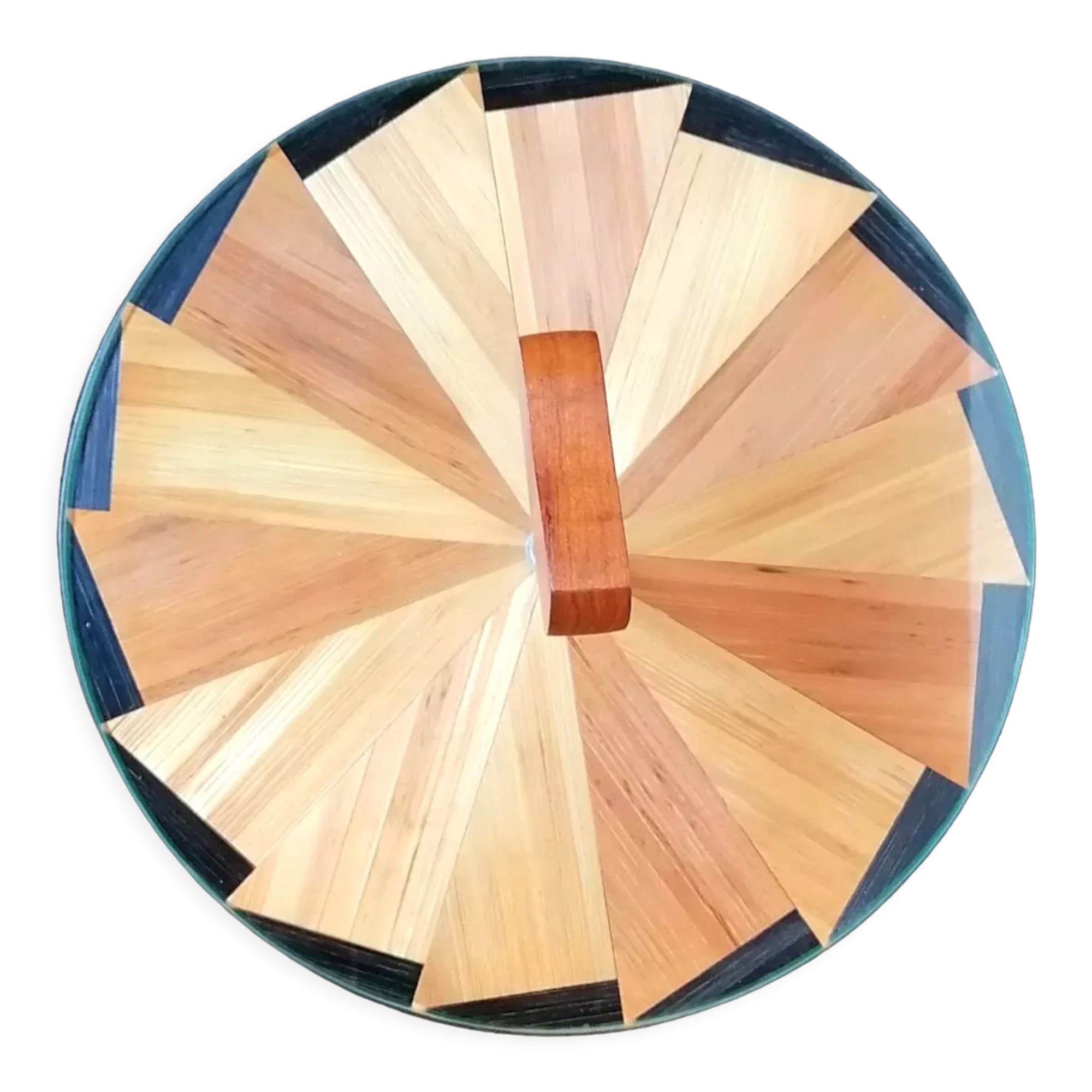 Plateau à fromage bois marqueterie de paille années 70