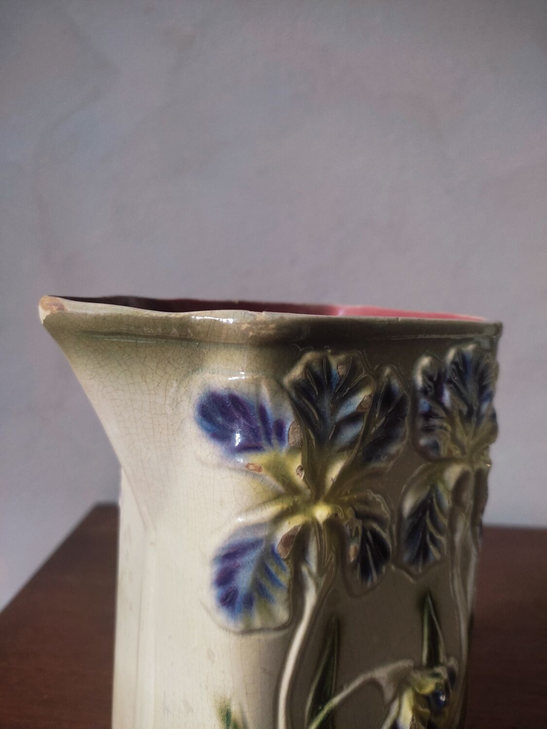Art Nouveau pitcher in slip