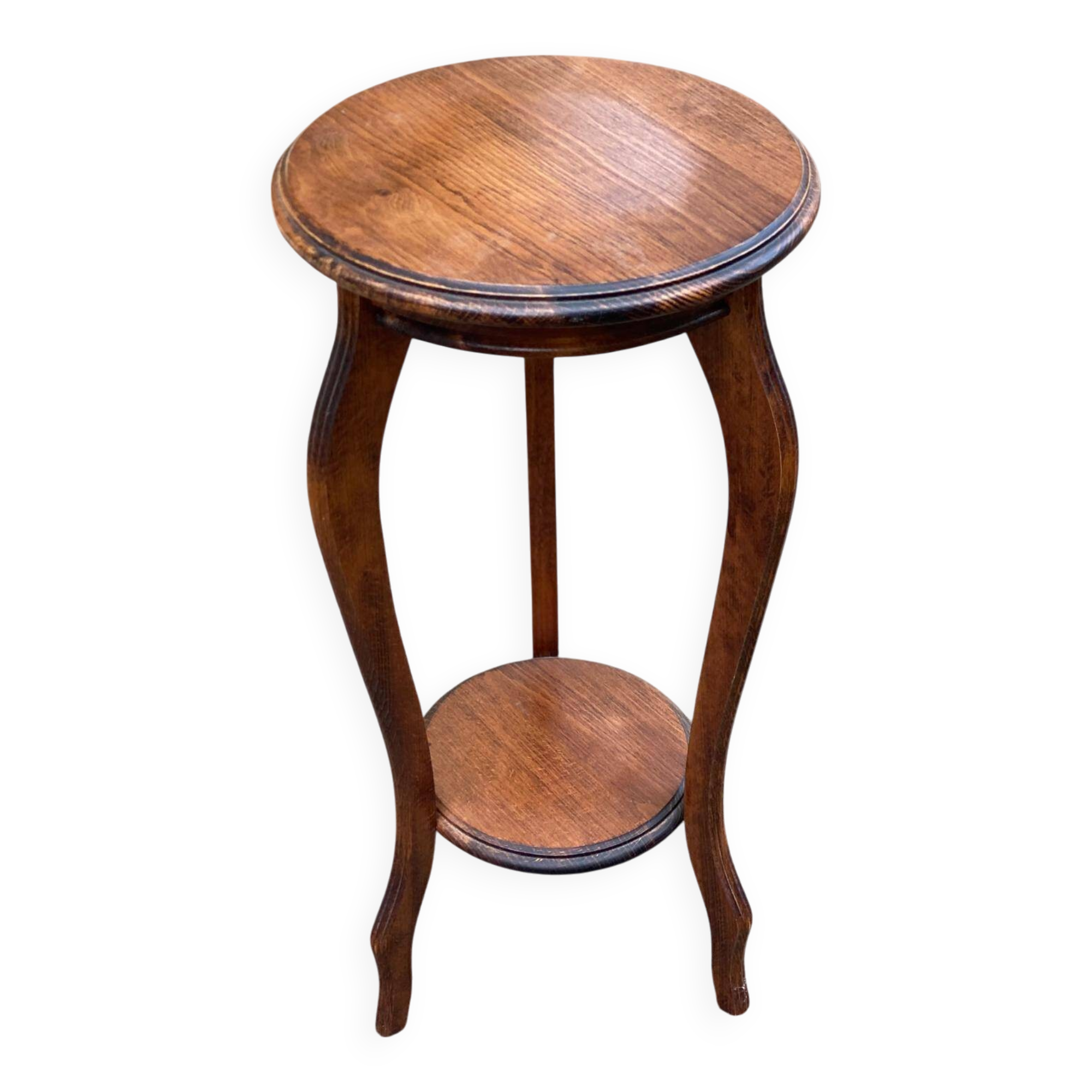 Sellette art nouveau ronde XXème tripode en bois massif