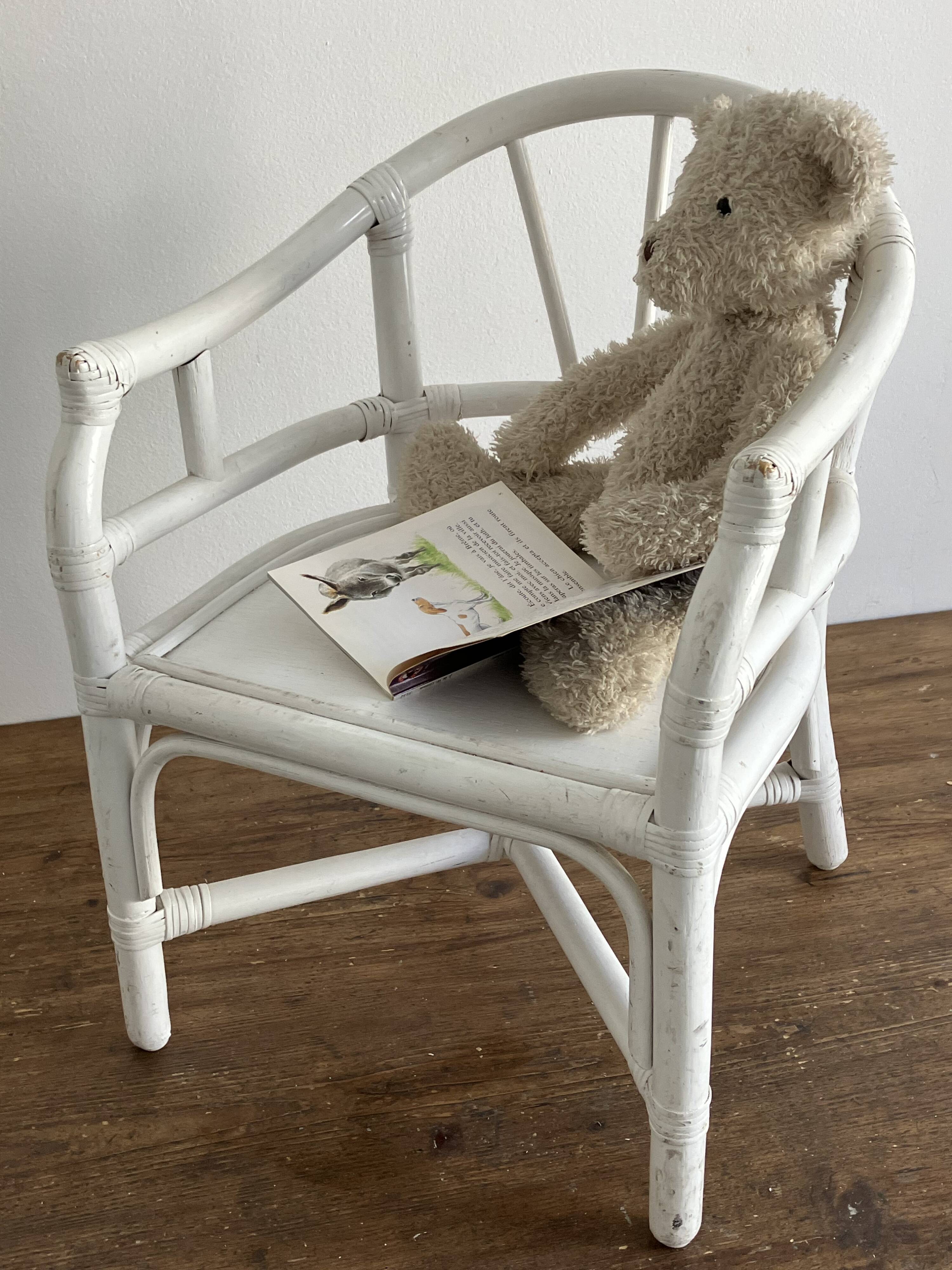 Children's armchair, white rattan