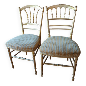2 chaises dorées de chambre Napoléon III époque 1900