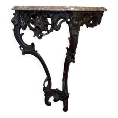 Console Louis XV en chêne sculpté, patine noire, XVIIIeme siècle