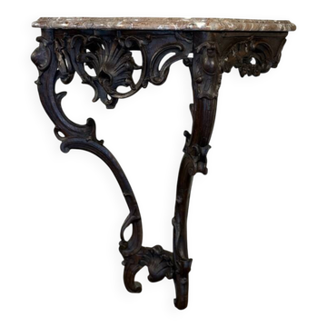 Console Louis XV en chêne sculpté, patine noire, XVIIIeme siècle