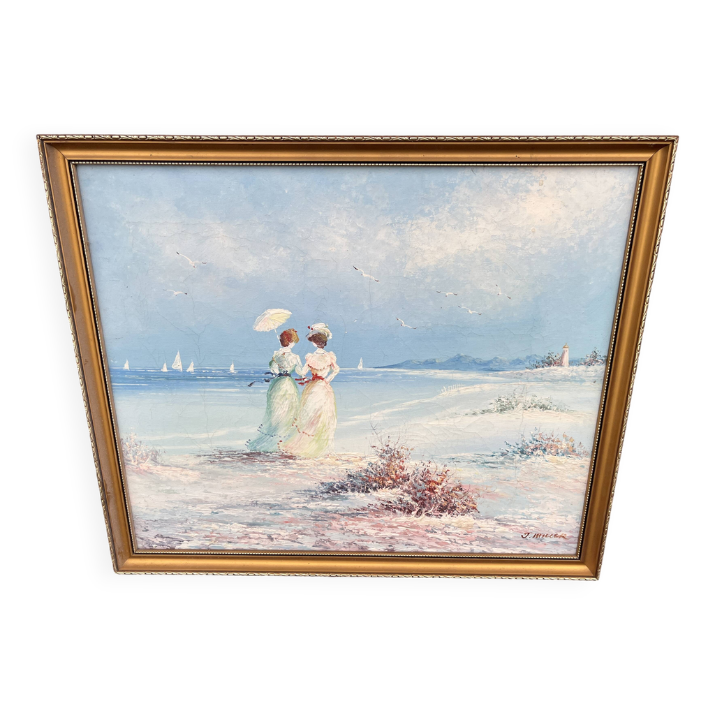 Tableau Scène de plage Belle Époque – J.Miller | Selency