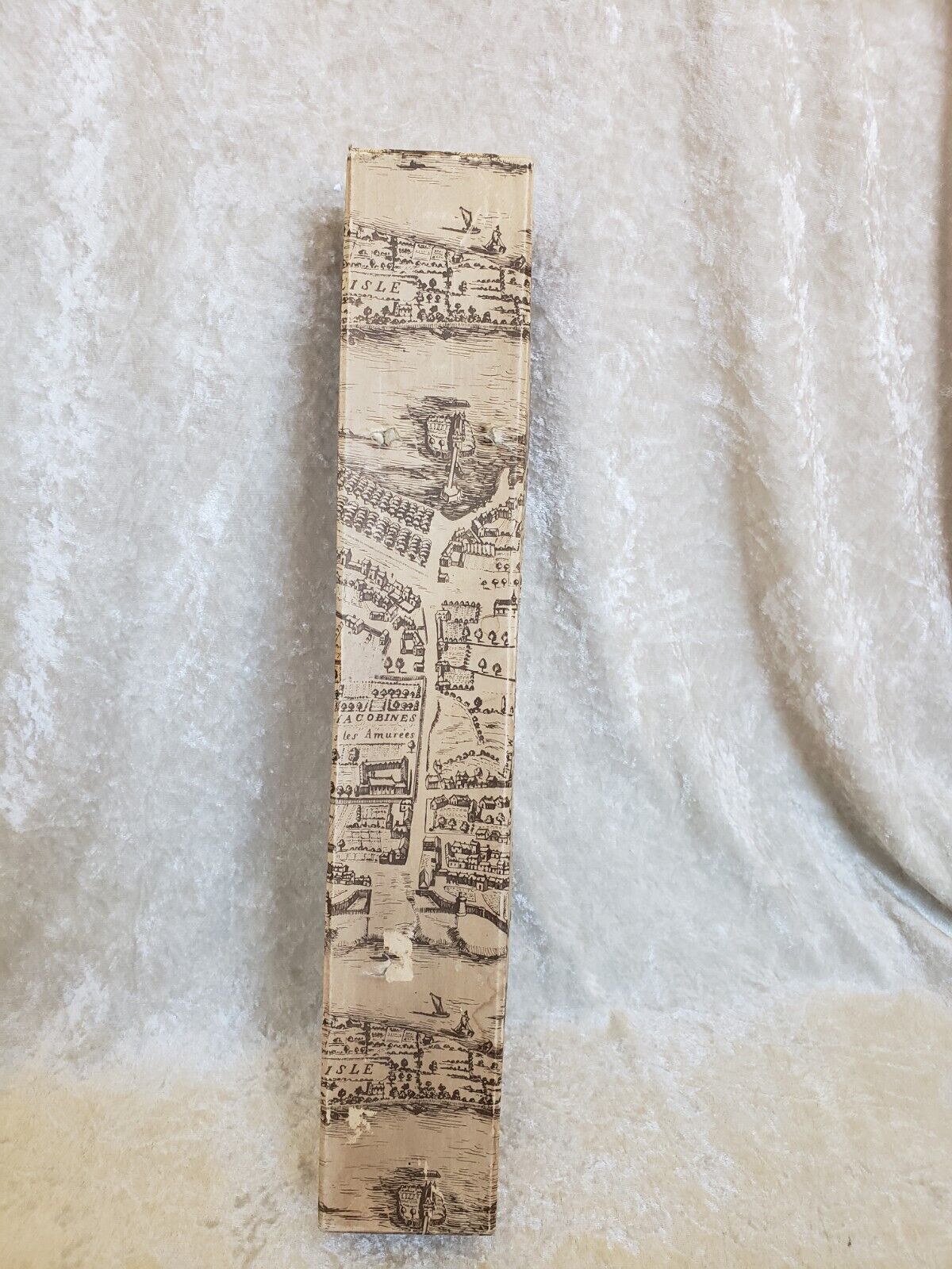 Vintage cutting service with knife and fork in wooden sheath