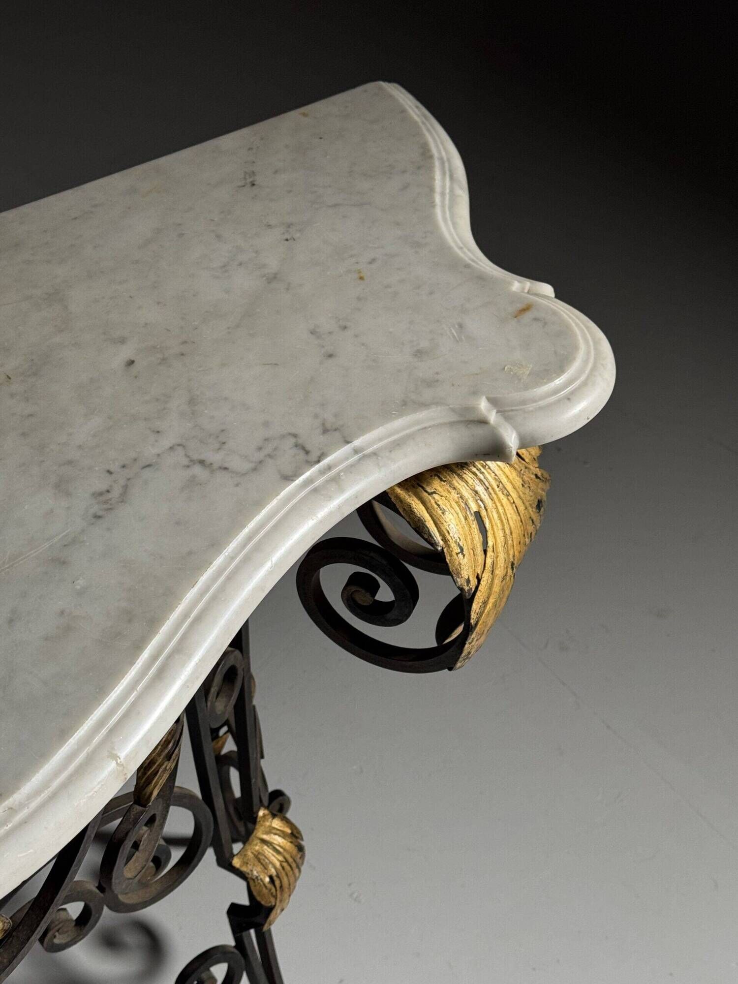 Table console en fer forgé avec marbre, années 1950