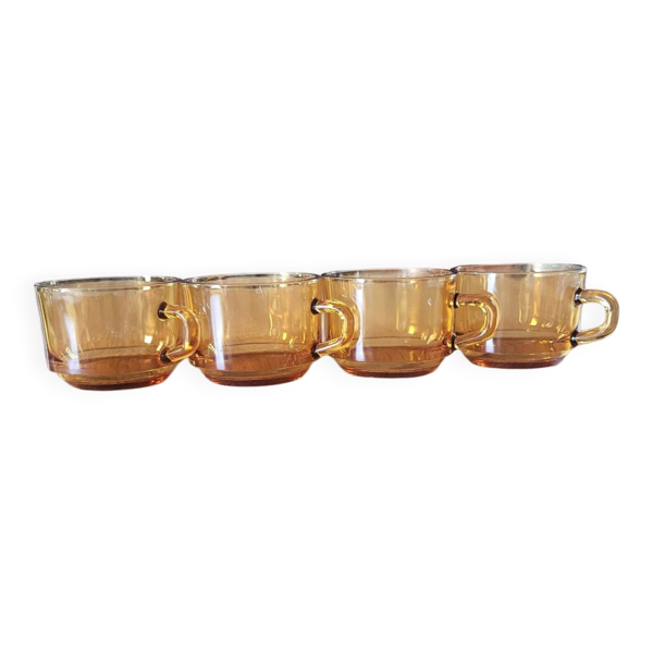 4 tasses à café en verre ambré