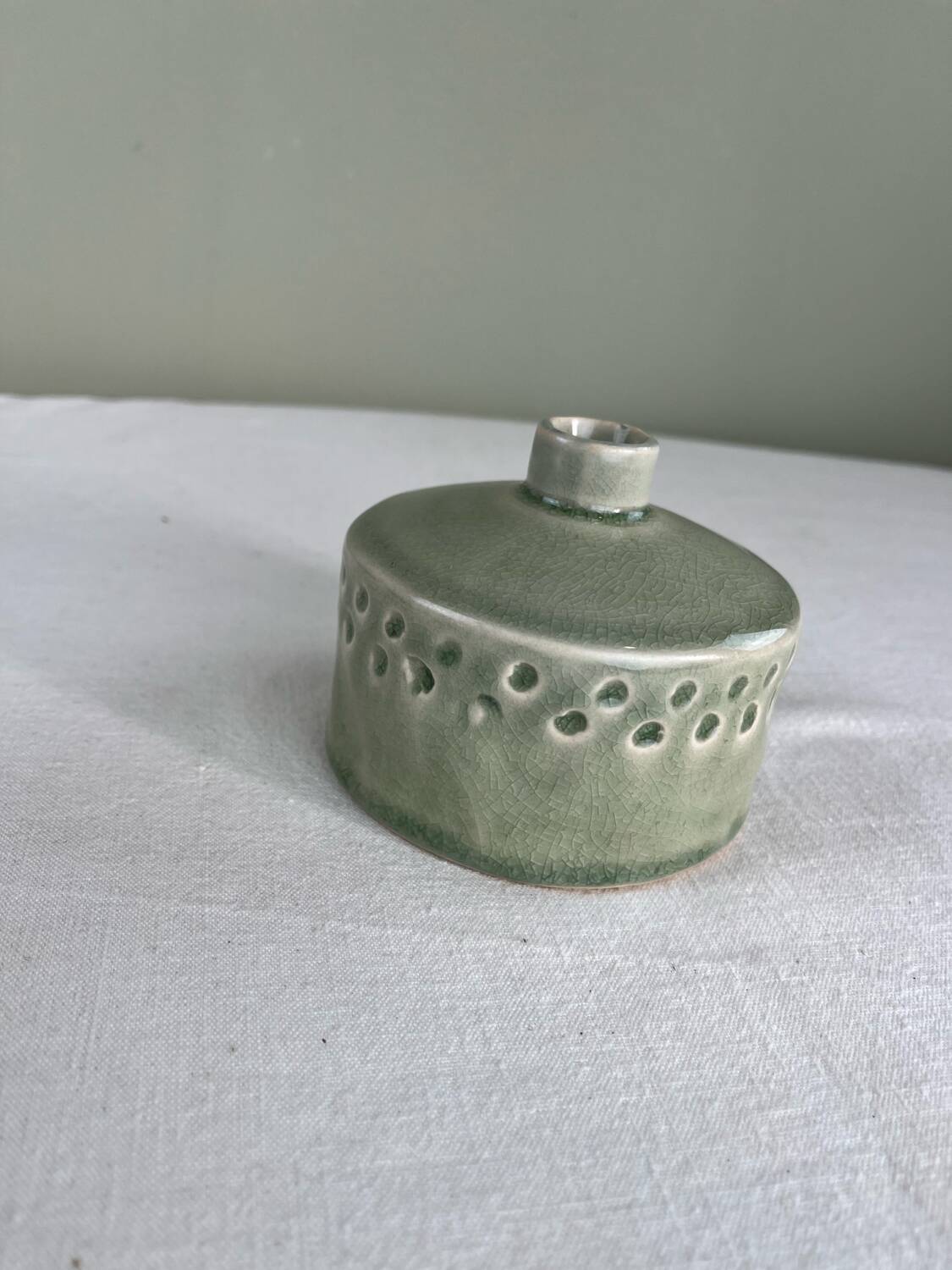 Celadon green artisanal vase