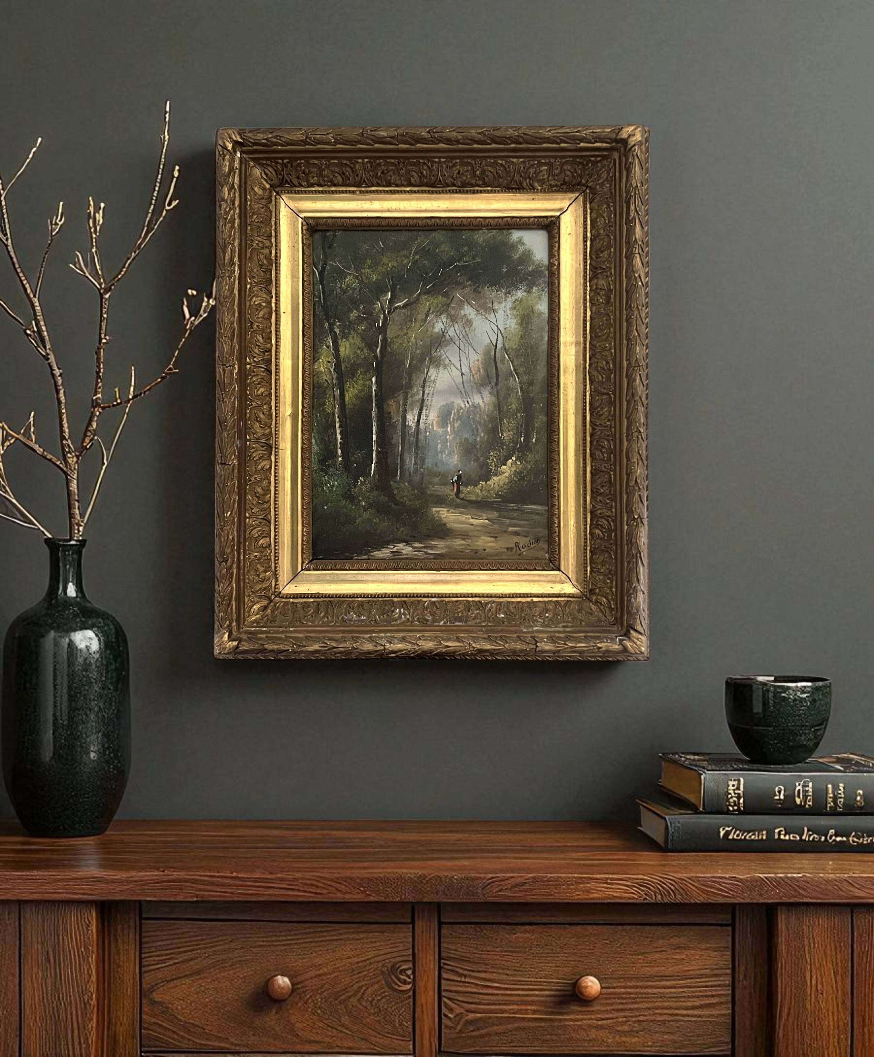 French school, HST animated landscape Barbizon signed late 19th century