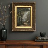 French school, HST animated landscape Barbizon signed late 19th century