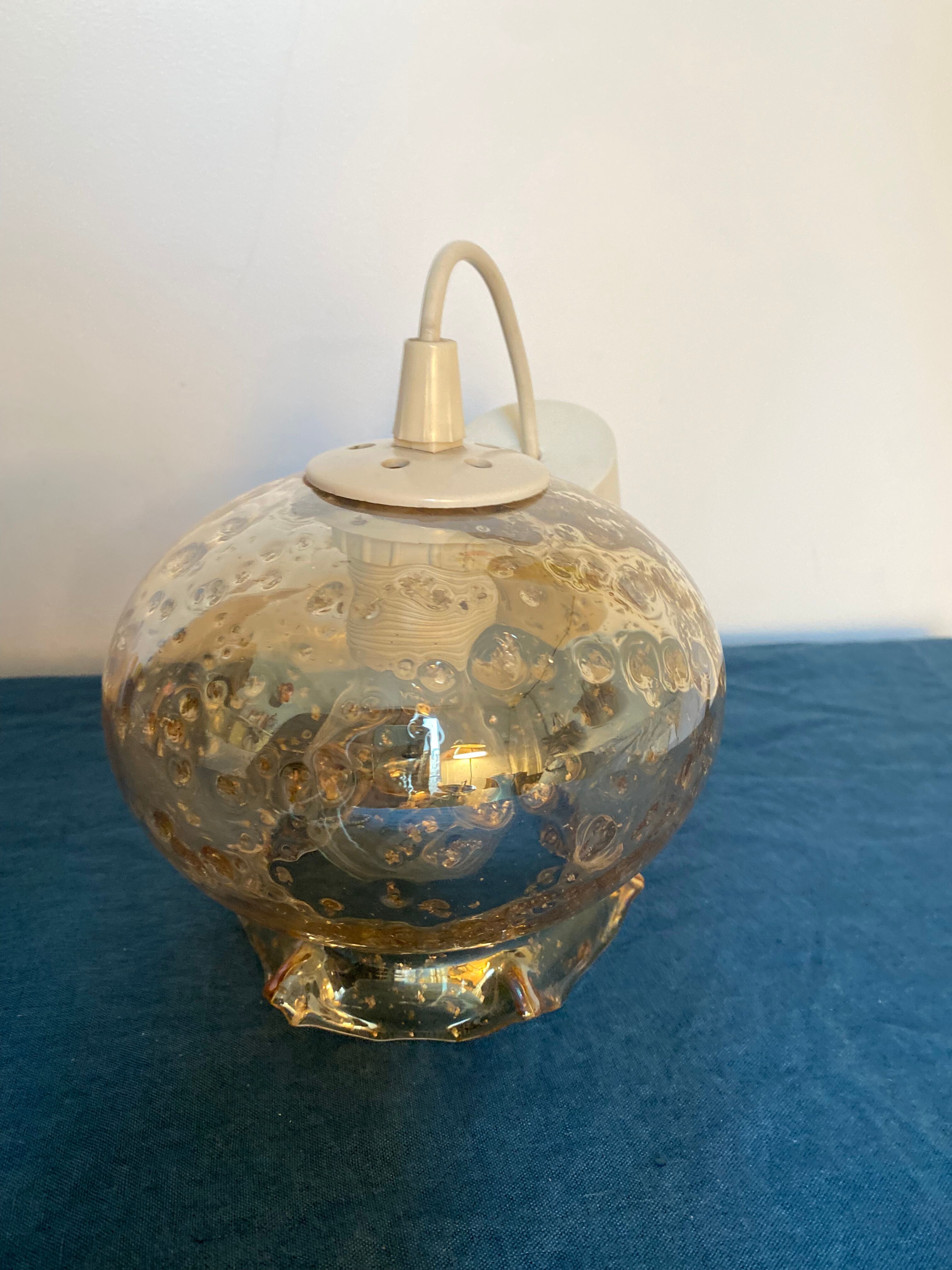 Blown glass pendant lamp with bubbles - 70s