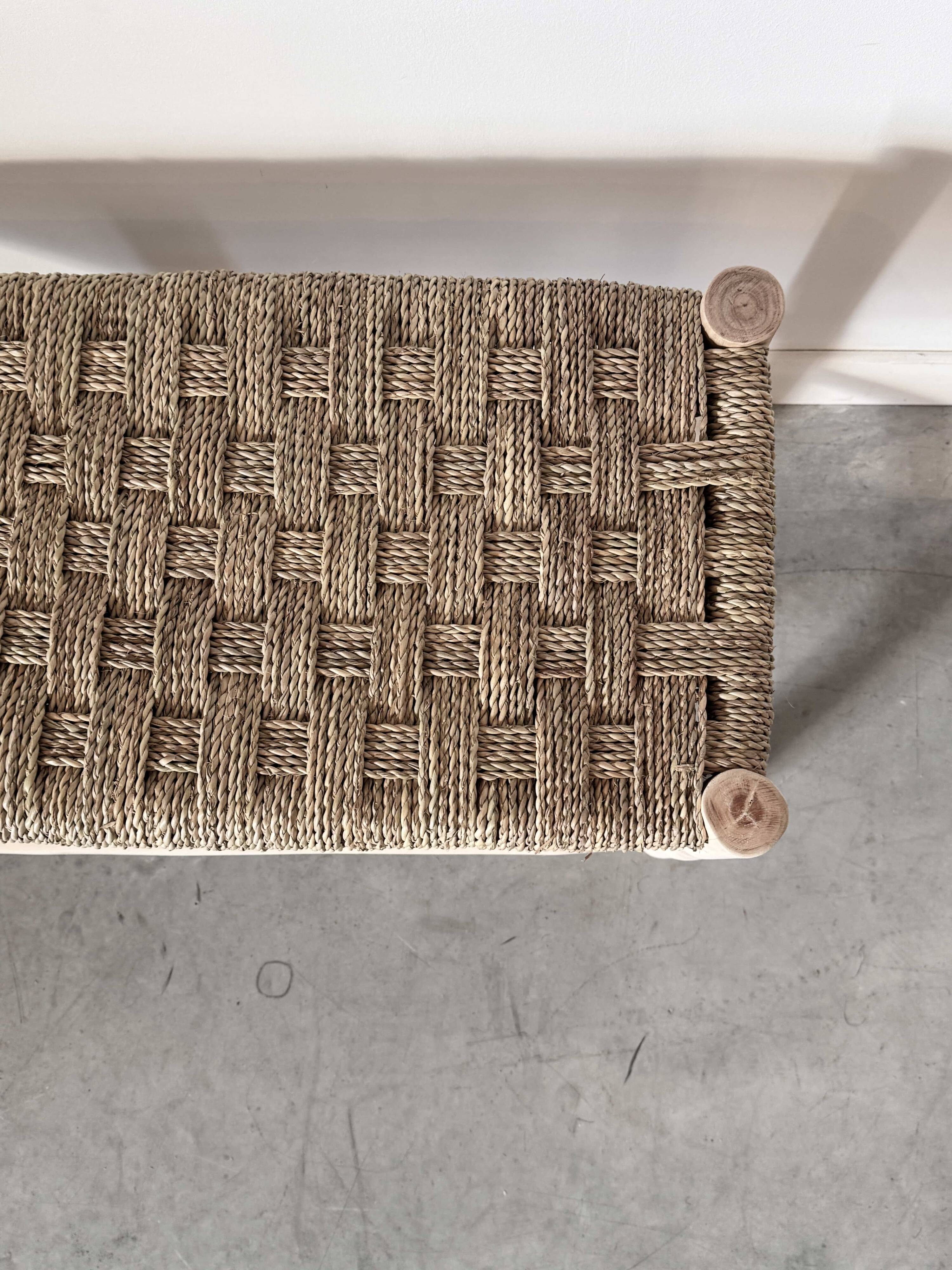 Moroccan wooden and rope bench – Checkerboard weave