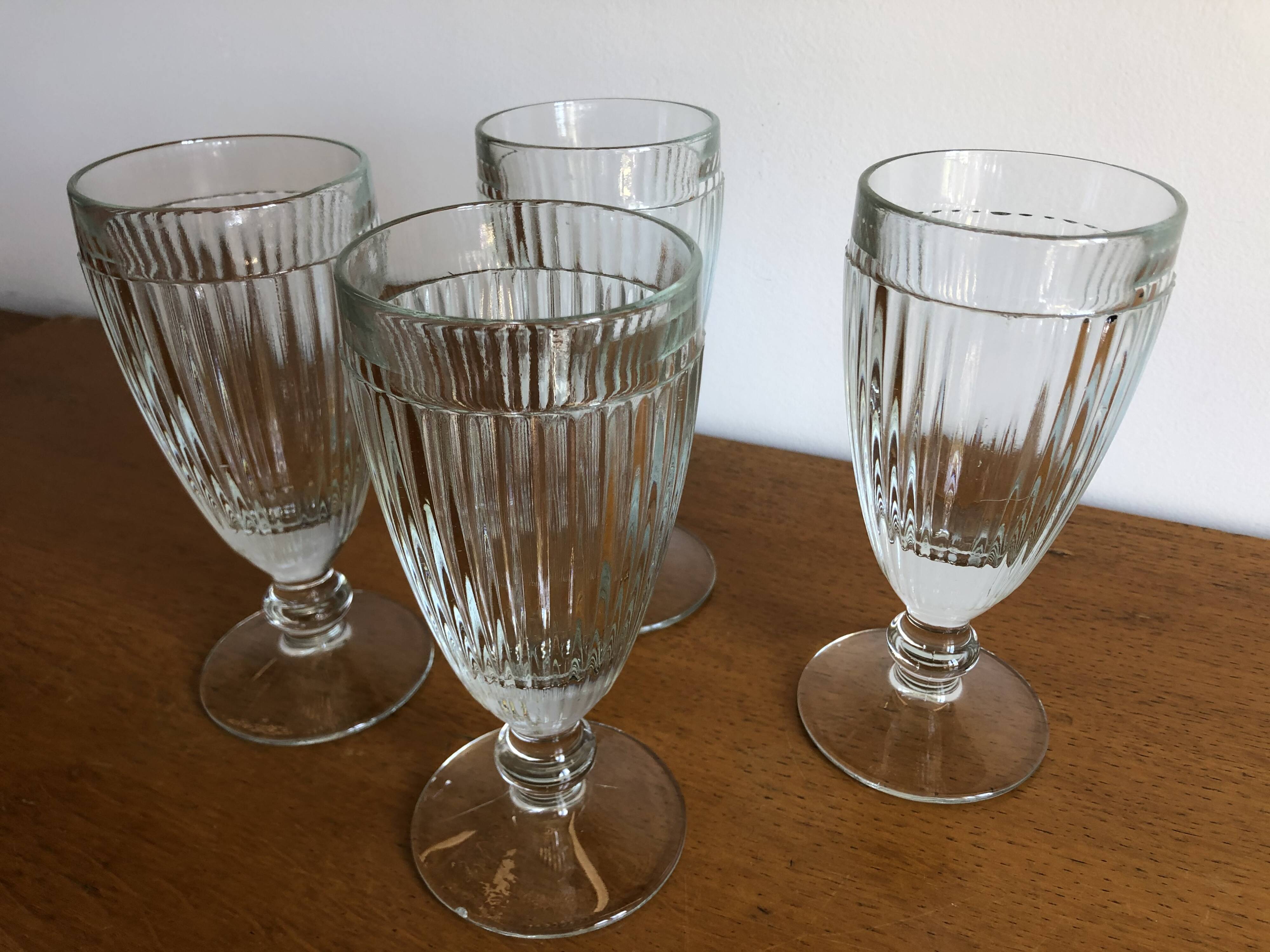 4 bistrot ice cream cups thick glass vintage