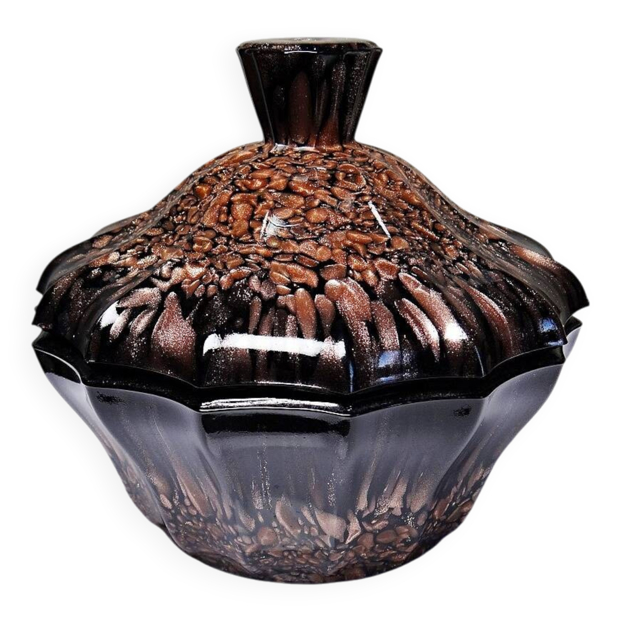 Boite/sucrier vintage Vincenzo Nason Murano verre aventurine noir