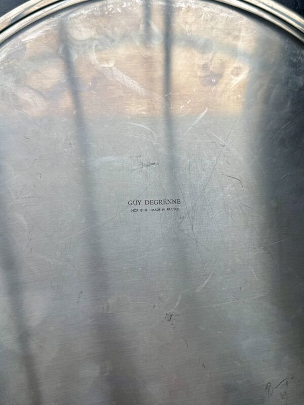 Plateau de service vintage rond métal argenté Guy Degrenne