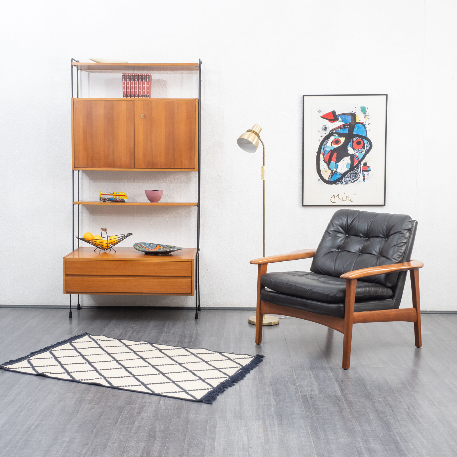 Fauteuil en teck et cuir, vintage, style scandinave