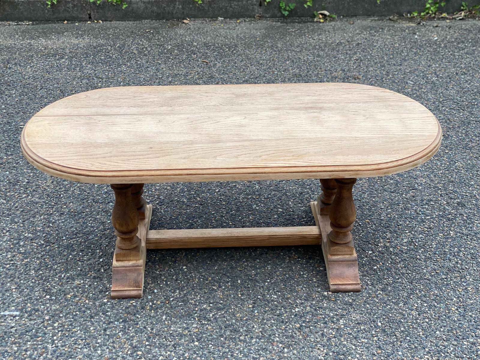 Renovated oval farmhouse or monstera coffee table in raw solid wood