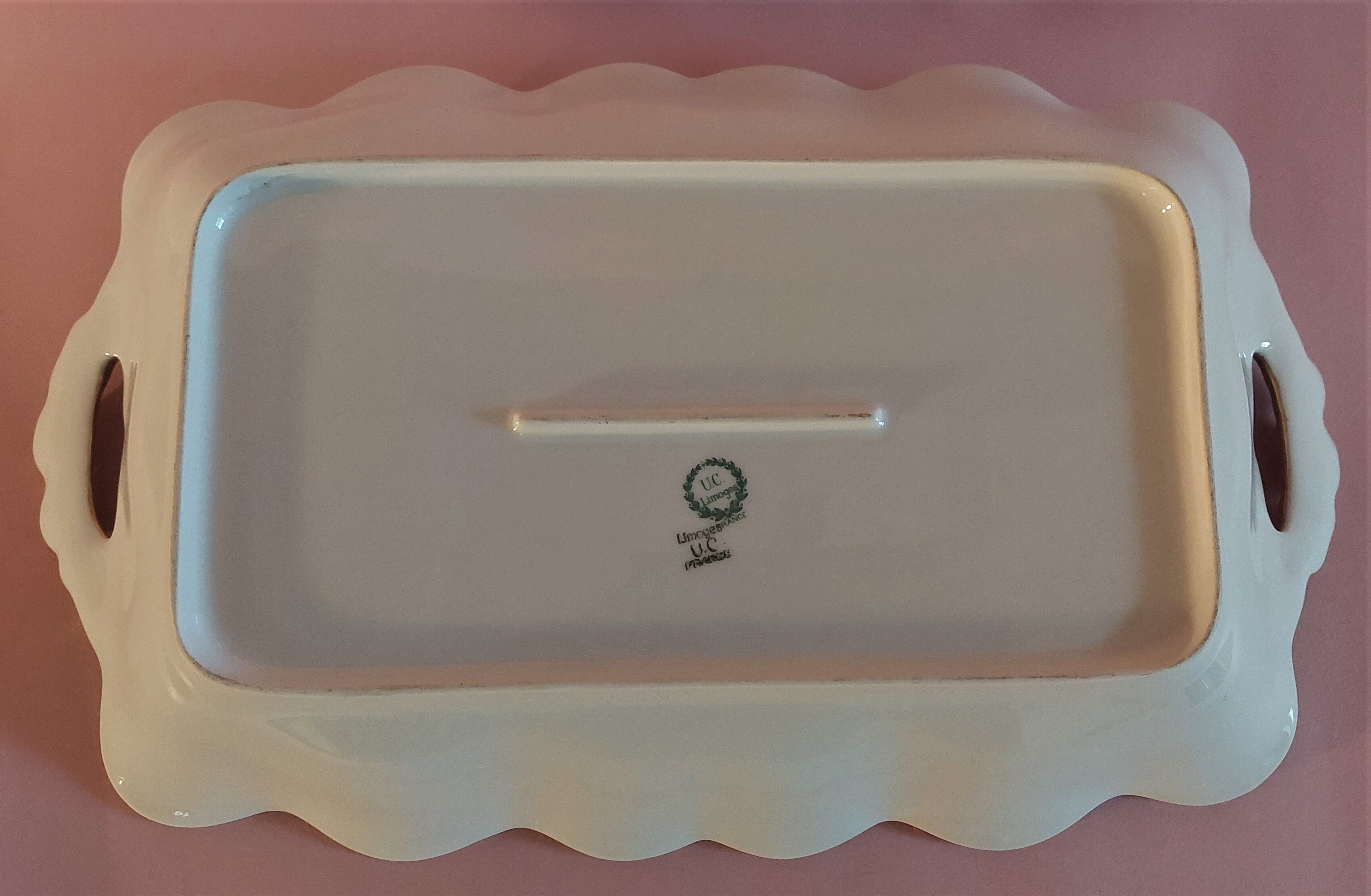 Asparagus dish and limoges porcelain drainer UC Limoges rose seedlings