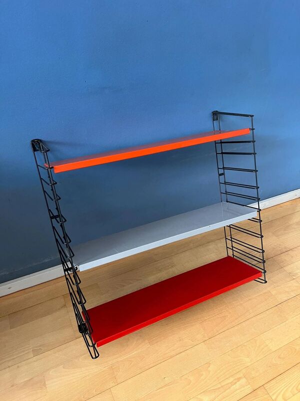 Étagère murale vintage Tomado en métal orange, rouge et gris
