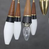 1960s Rupert Nikoll Brass and Teak Opaline Glass Chandelier ,Austria