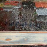 Vintage Abstract Kulo Green Oil Painting 1970s