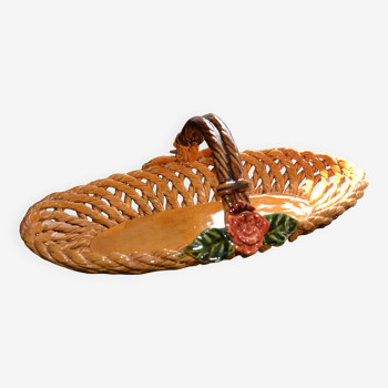 Slush ceramic woven basket with handle