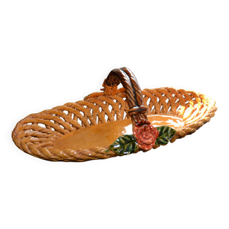 Slush ceramic woven basket with handle