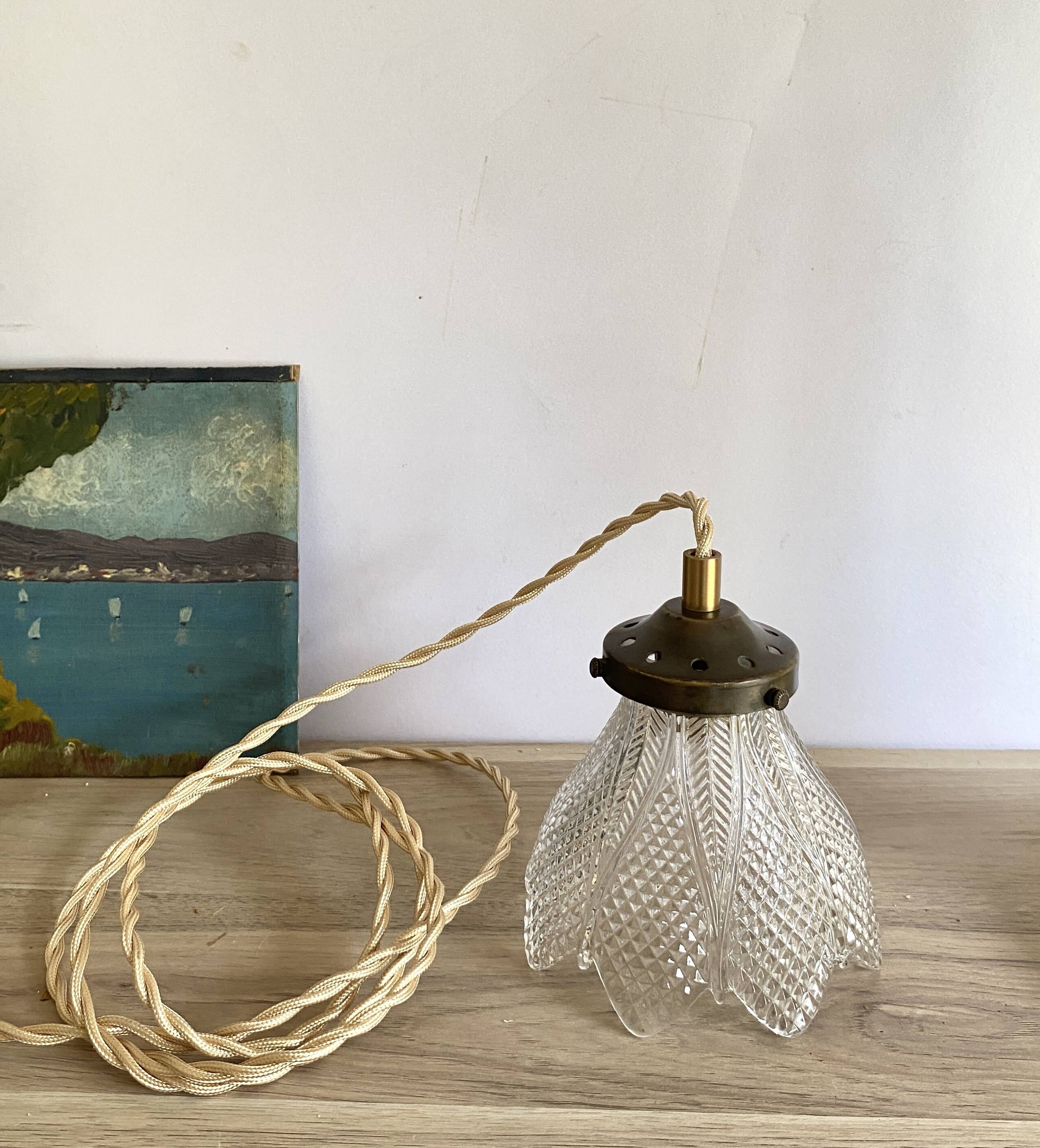 Hanging lamp, 2 m fabric cable, porcelain ceiling rose