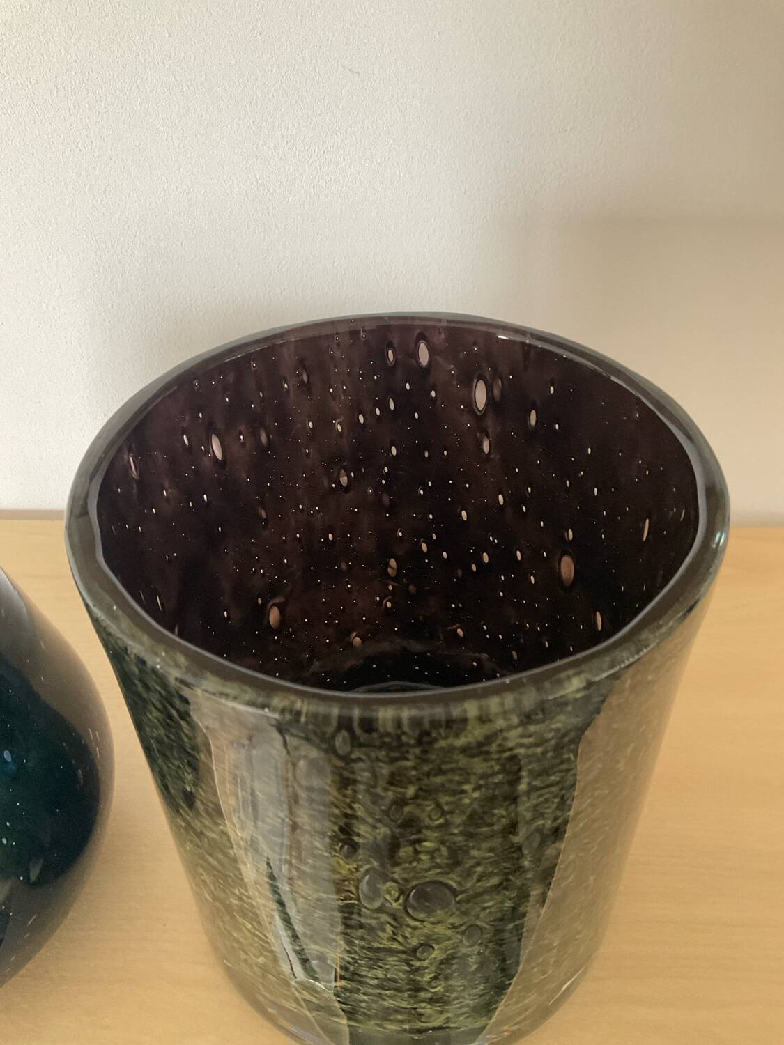 Pair of vintage flowerpots in bubbled glass paste