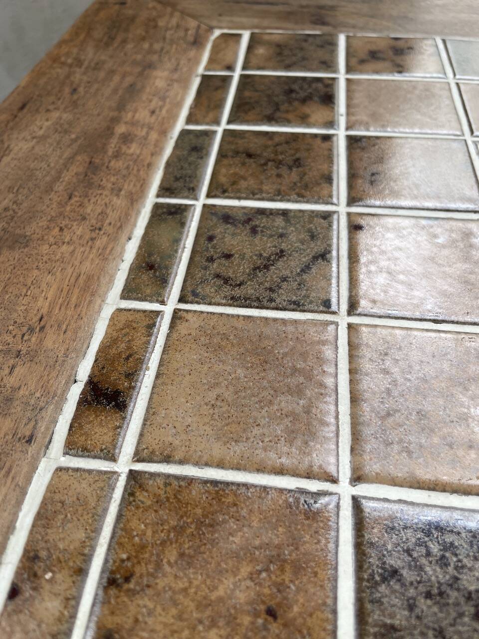 Set of two bistro tables in walnut and tiling from 1890.