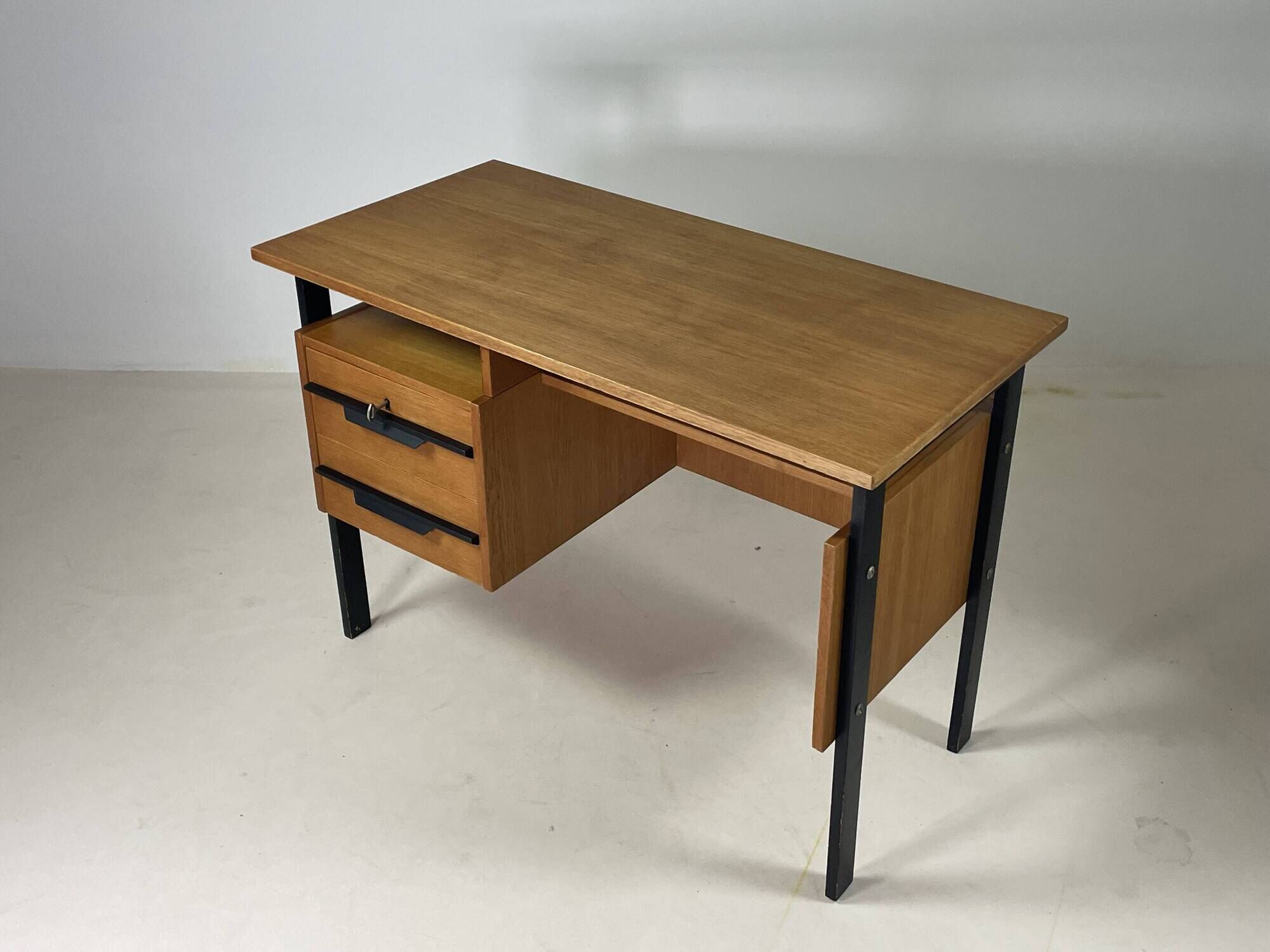Vintage oak and black wood desk from the 60s