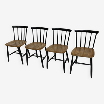 Ensemble vintage de quatre chaises de bar en bois laqué noir - 1960