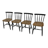Vintage set of four -bar chair made of black lacquered wood - 1960s