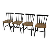 Vintage set of four -bar chair made of black lacquered wood - 1960s