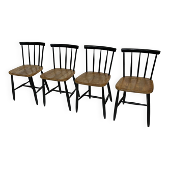 Vintage set of four -bar chair made of black lacquered wood - 1960s