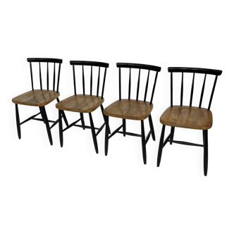 Ensemble vintage de quatre chaises de bar en bois laqué noir - 1960