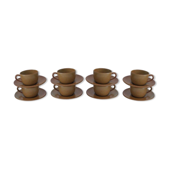 8 Tasses et sous tasses Grès village CNP France
