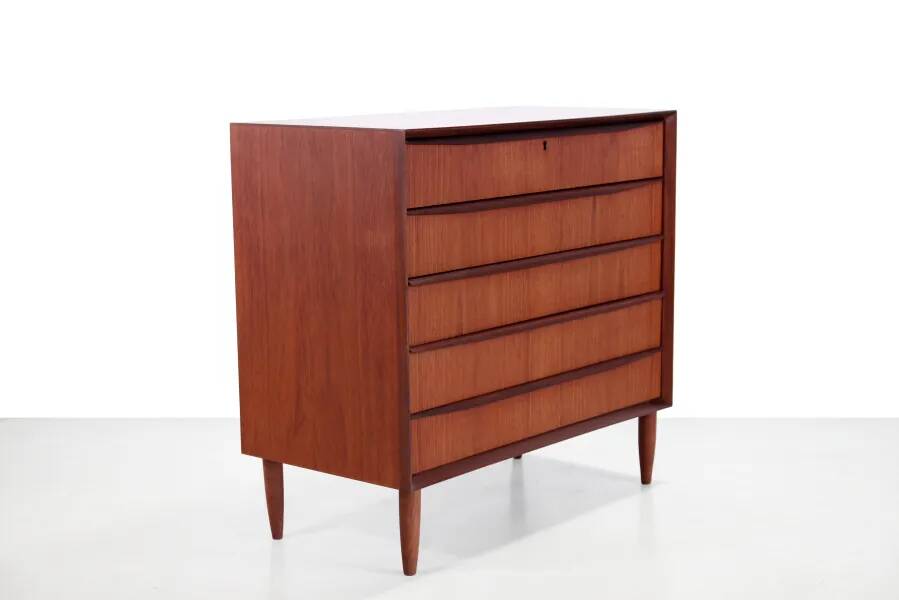 Vintage Danish design wide chest of drawers in teak