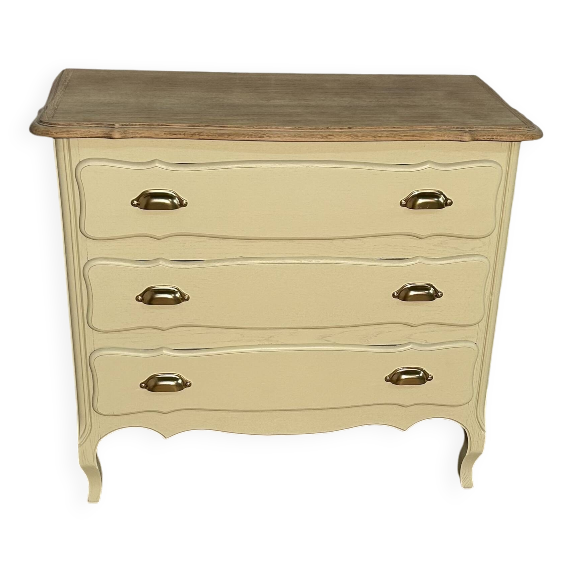 Old chest of drawers refurbished in beige cream