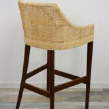 Wooden and rattan bar stool, France