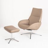 Leather armchair with footstool. Lotus model. Manufacturer: Kebe. Denmark