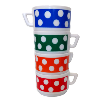 Set of 4 Arcopal polka dot coffee cups