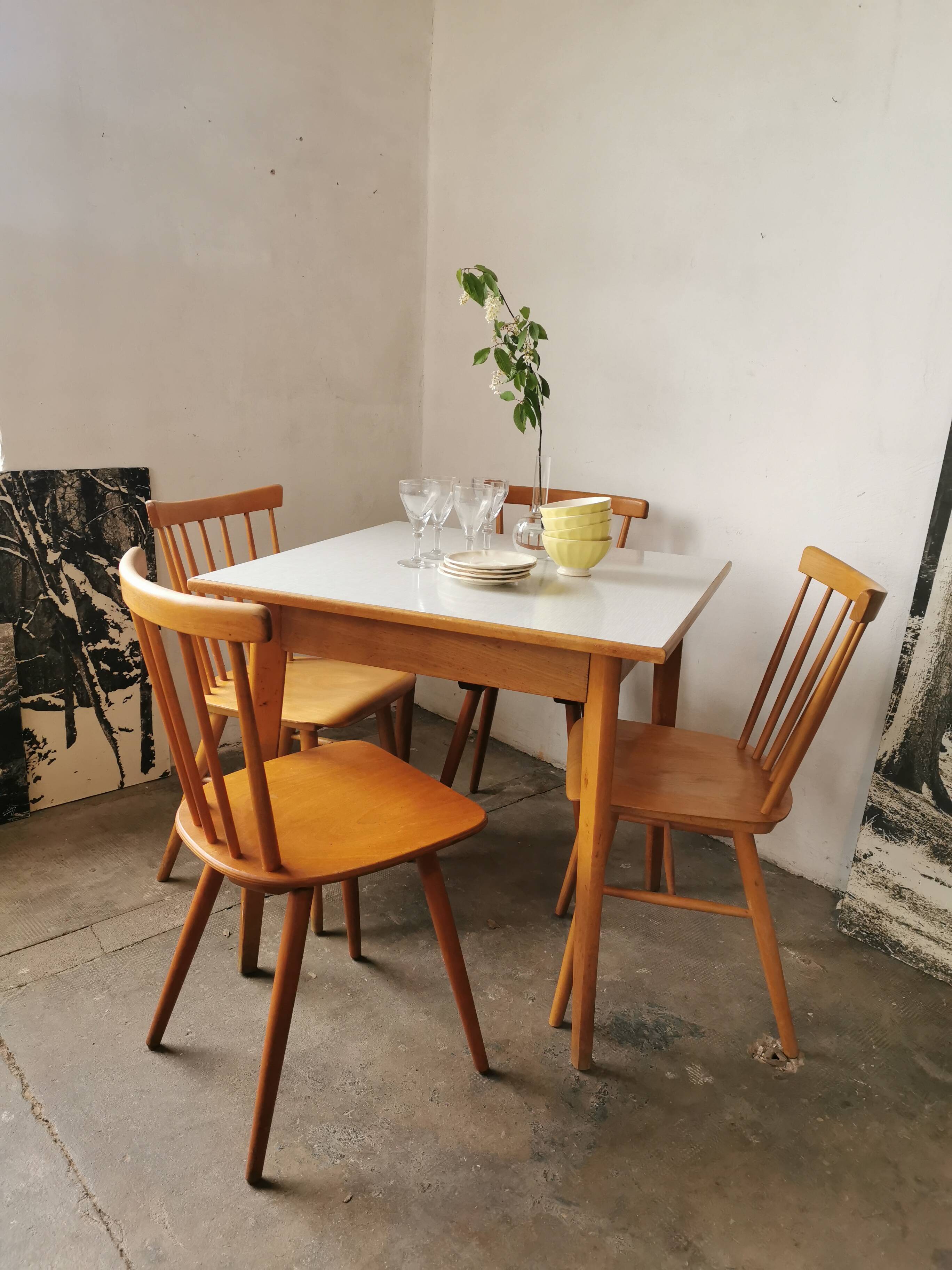 Square dining table, wood and formica, 1960s