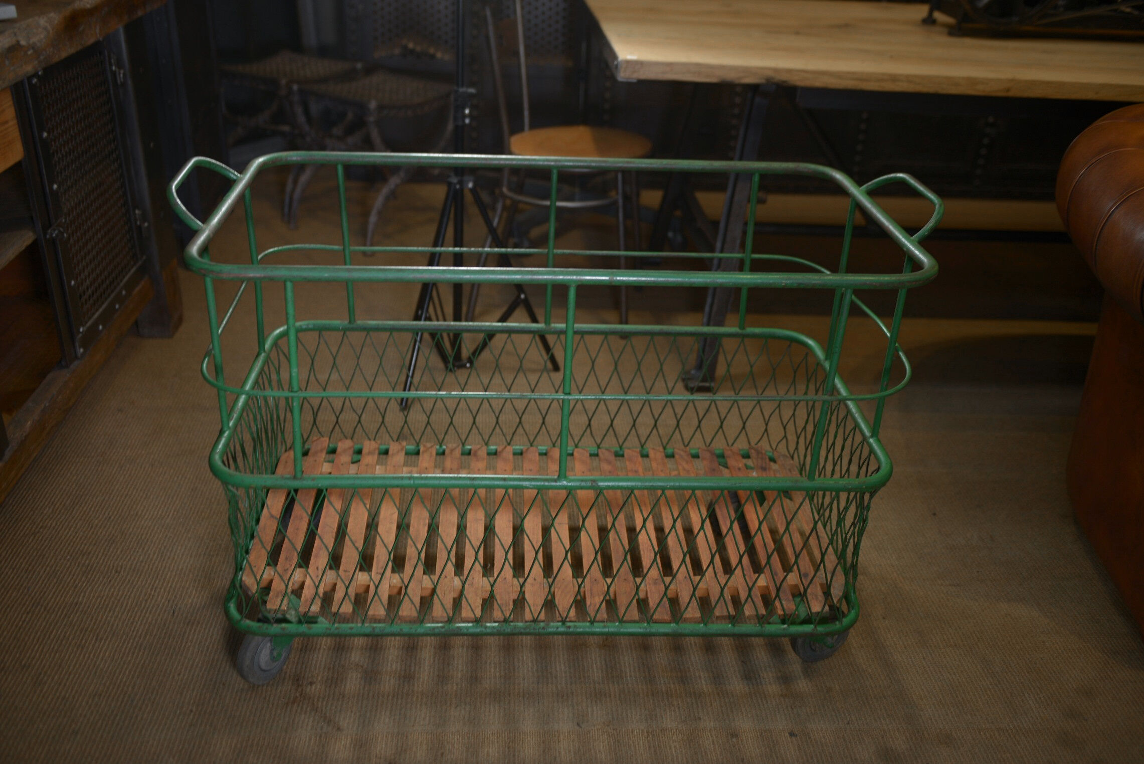 Former factory trolley with wheels from the 1950s