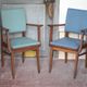 Pair of wooden bridge armchairs from the 1950s, vintage chairs.