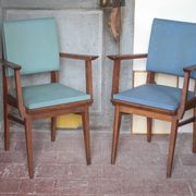 Pair of wooden bridge armchairs from the 1950s, vintage chairs.