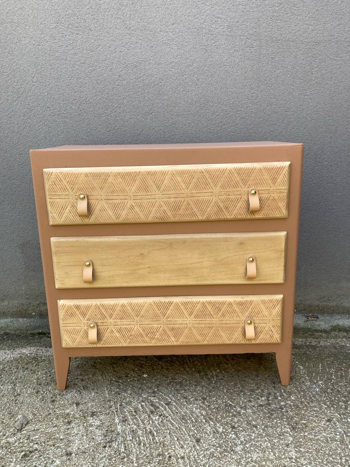 Beautifully restyled compact ethnic bohemian chest of drawers.