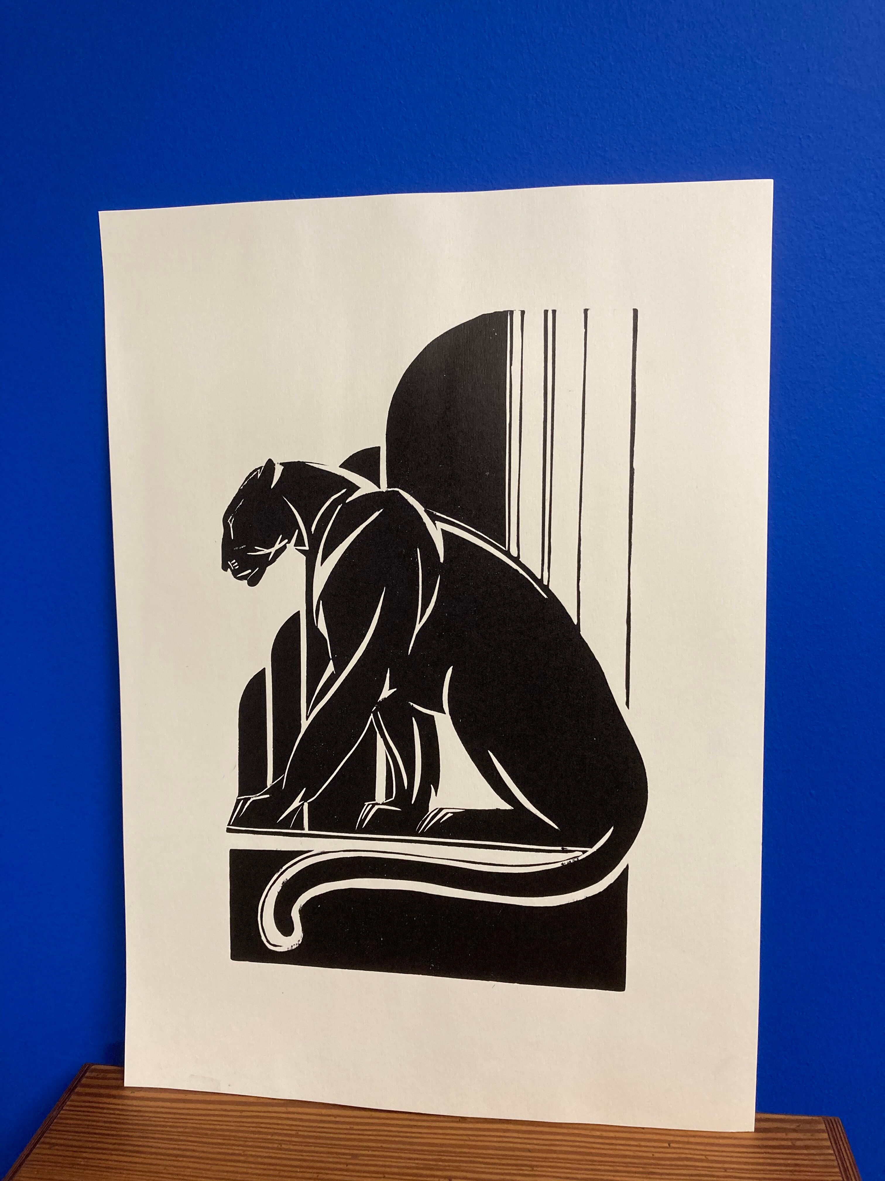 Linogravure art déco "panther"