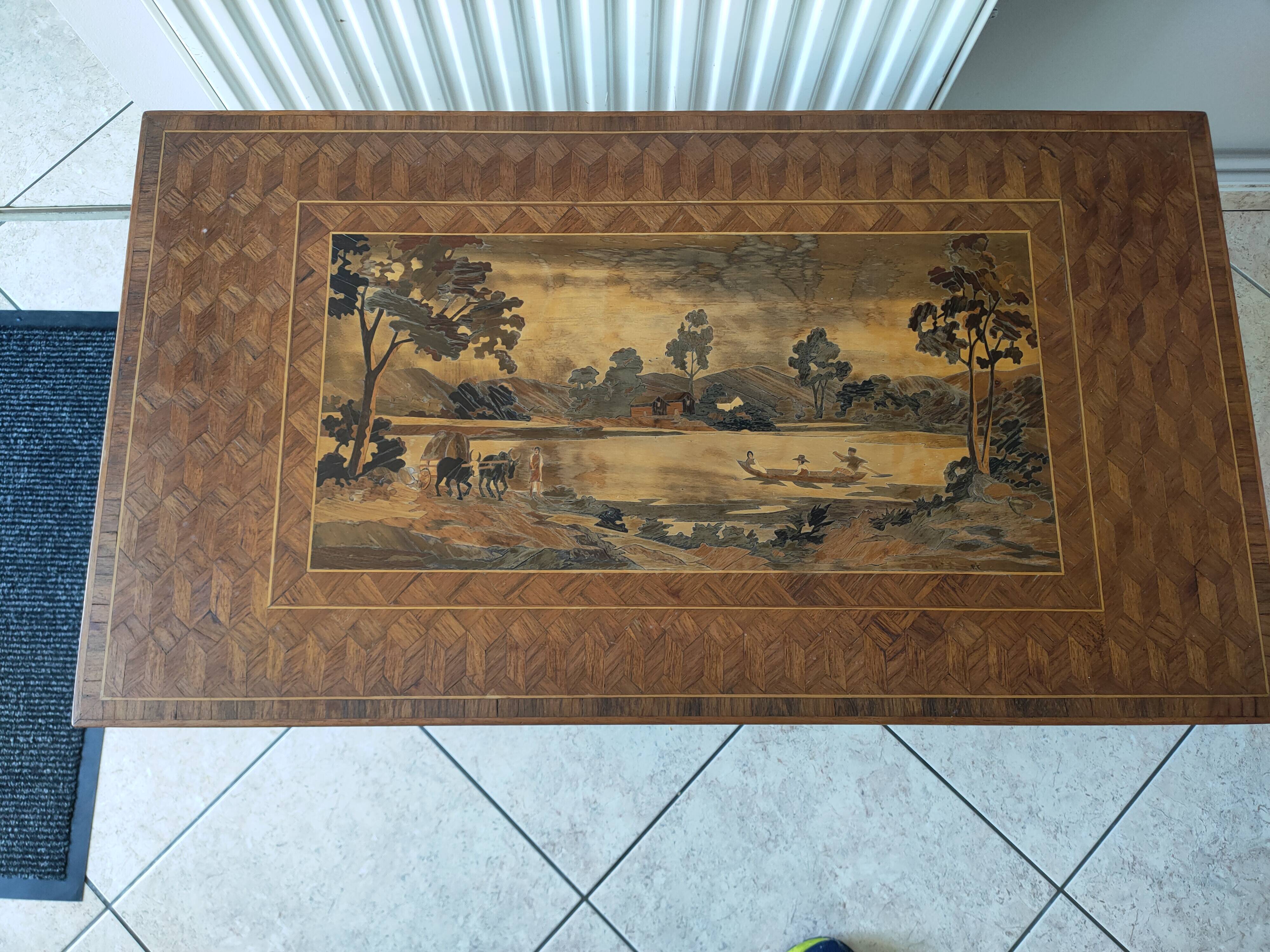 coffee table in marquetry from the 1950s-60s
