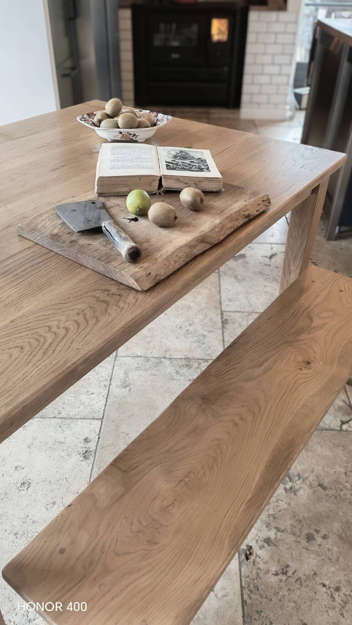 Farm table and bench ("A frame") in solid French oak.